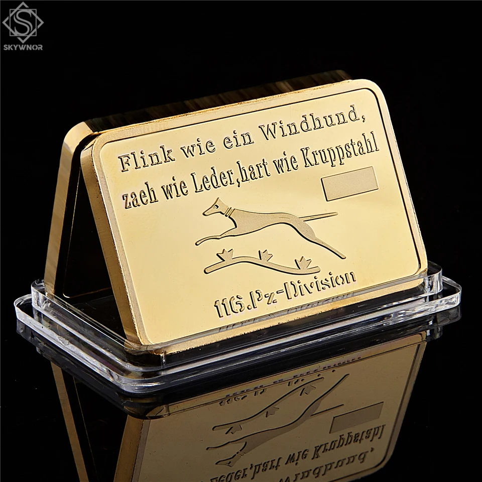 German WWII 116.PZ Tank Division Commemorative Gold Clad In Bar Fine 999/1000 Reichs Gold Metal Craft Coin Collection
