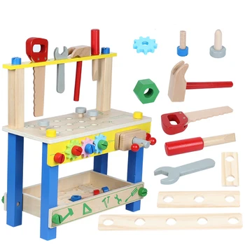 

Kids Baby Montessori Toys Wooden Work Tool Kit Set Multifunctional Hammer Wrench Toy Simulation Repair Tool Set Pretend Play Toy