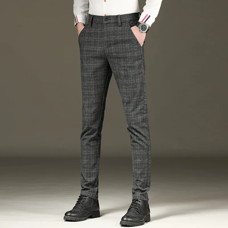 Модные мужские брюки, клетчатые, деловые, повседневные, приталенные, Pantalon, Homme, классические, винтажные, костюм, брюки, брюки для свадьбы