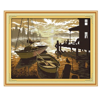 

Hot Sale 41 X 33cm 14CT 2 Strands Printing Cross Stitch Kit DIY Decorative Cross-Stitch Embroidery Kit (Without Frame) - Sunset