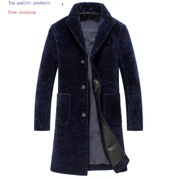 

New Sheep Shearling Jacket Natural Wool Fur Coats Long Autumn Winter Real Fur Coat Windbreaker Suit Collar 9961 KJ1461