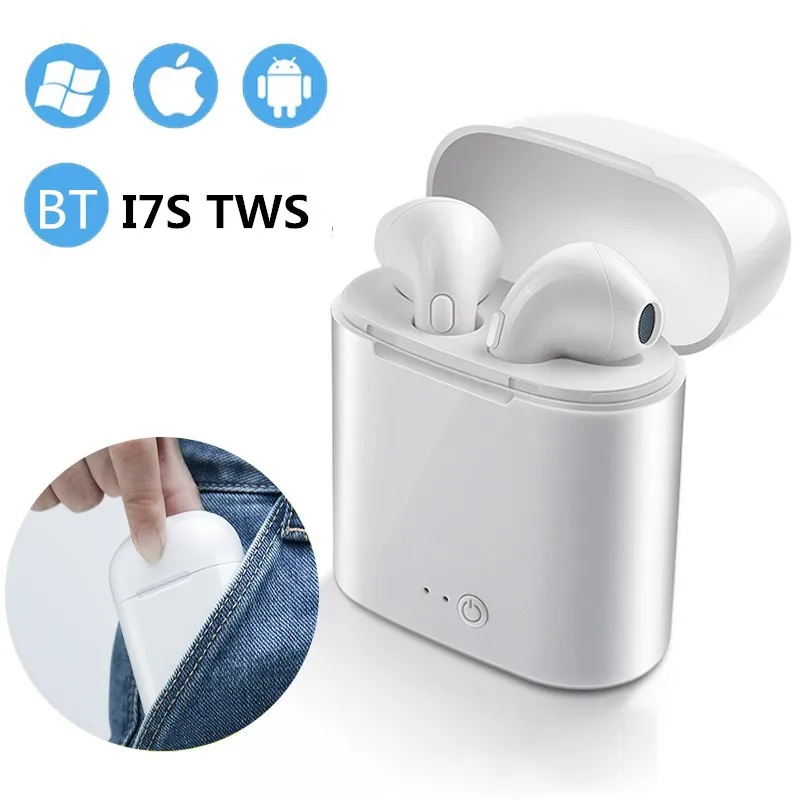 I7s TWS 무선 헤드폰 이어폰, 스포츠 이어버드 헤드셋, 마이크 충전 박스 포함, 블루투스 5.0, 모든 스마트폰용 헤드폰
