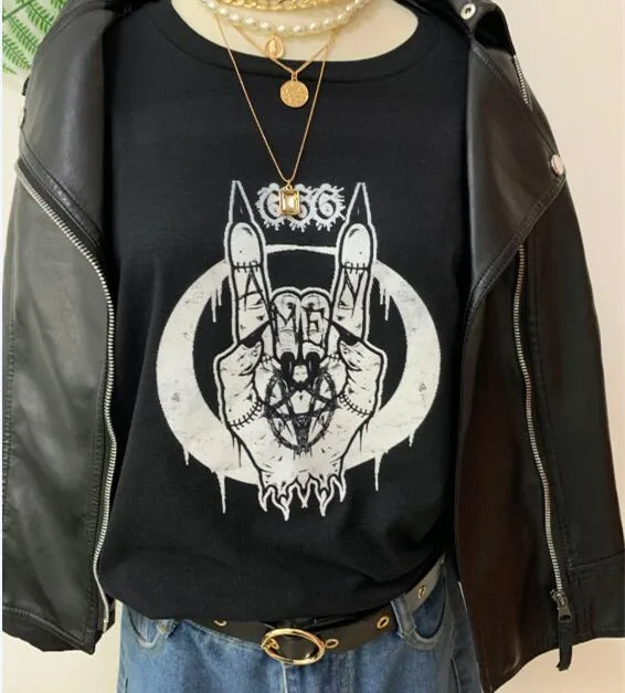 Sunfiz HJN надписью Amen 666 Devils руки забавная футболка с принтом женские Изделие из