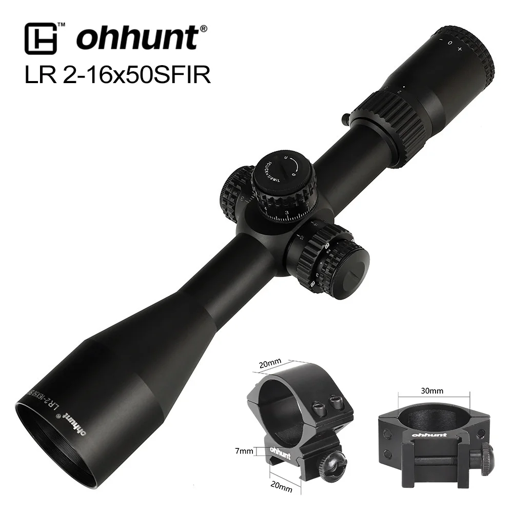 Ohhunt LR 2-16x50 SFIR охотничий прицел Mil Dot стекло травленая сетка Красное освещение боковая параллакса башенки Блокировка сброса прицел - Цвет: Low Picatinny Rings