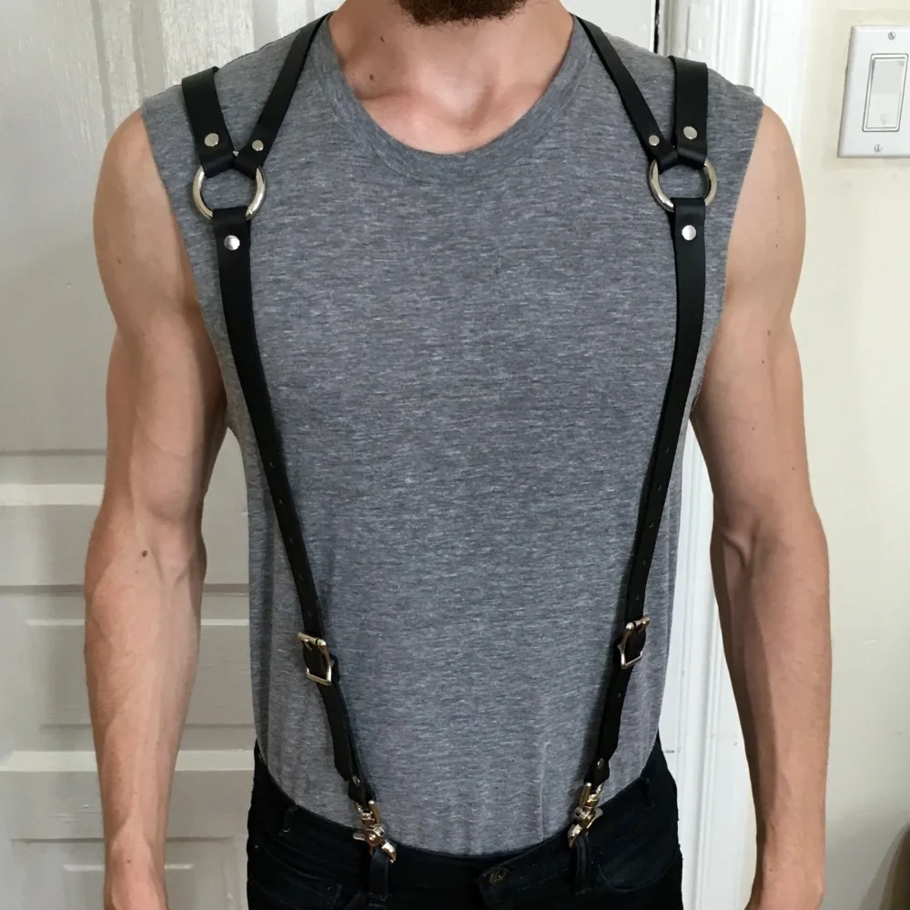 Mens Harness Pu Leather Harness Men Punk Adjustable Body Chest Half