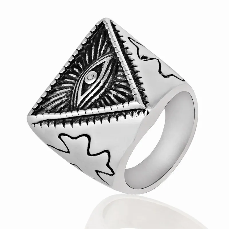 

Stainless Steel Eye of Horus Ring Pyramid Triangle Punk Hip Hop Egypt Pharaoh King Jewelry for Men Women Gift