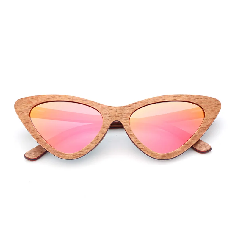 05 Beech wood Новые рельефные солнцезащитные очки, дерево, Модные женские солнцезащитные очки кошачий глаз Поляризованные UV400 для женщин ручной работы бамбуковые очки Gafas de sol - Цвет линз: 05 Beech wood