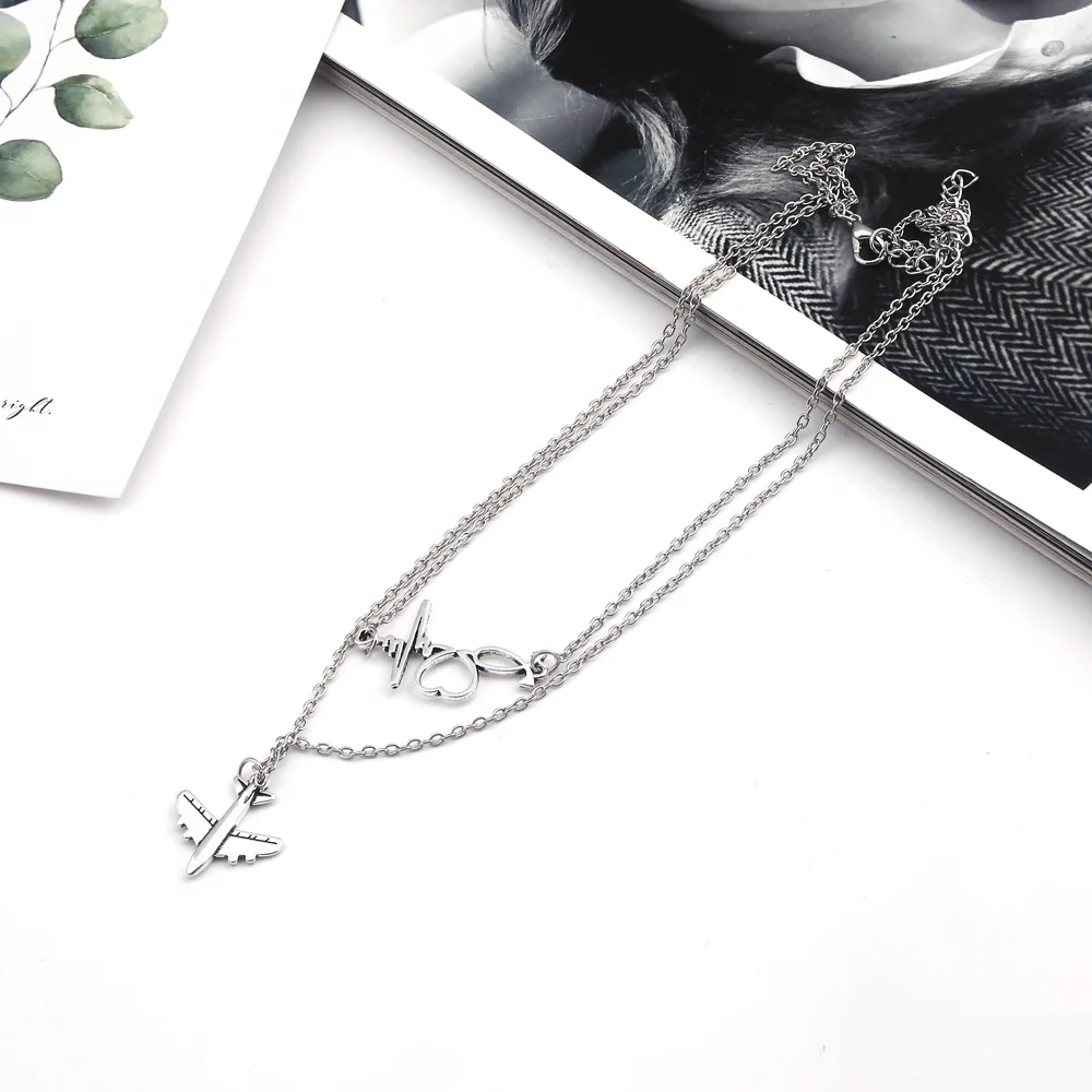 MiFaViPa Fashion Trinket Jewelry Multi-layer Plane Necklace Charm Air Plane Pendant Necklaces For Men Women Aircraft Gifts Xmas (7)
