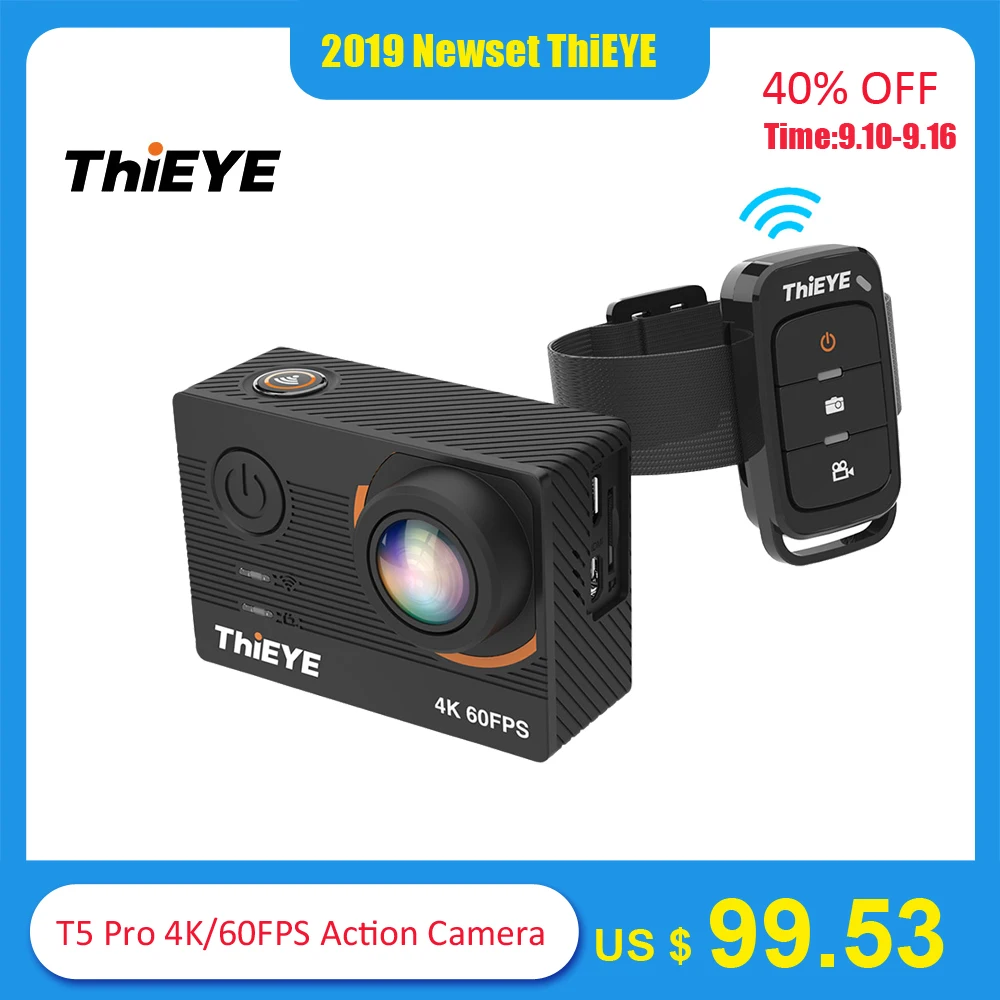 

ThiEYE T5 Pro 4K/60FPS Sports Action Camera Wide Angle Len 20MP with 2" LCD 8X 60M Waterproof Live Streaming WiFi Remote Control