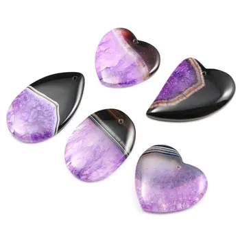 

5Pcs Natural Stone Black And Purple Striped Agates Pendants Temperament Making for Jewelry Necklace Accessories Gift For Women