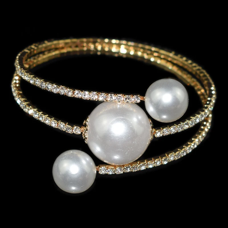 2row gold 3 pearls AOUSIX, простой кристалл, жемчуг, Свадебные Ювелирные наборы, стразы, модные свадебные ювелирные изделия, серебряный цвет, ожерелье, браслет, наборы для женщин - Окраска металла: 2row gold 3 pearls