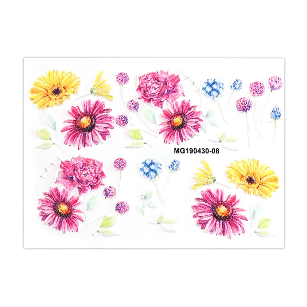 Style 03 1 шт милые животные Фламинго пчела и наклейки для ногтей цветы переводные наклейки 3D дизайн ногтей слайдер Маникюр украшения - Цвет: Style 03
