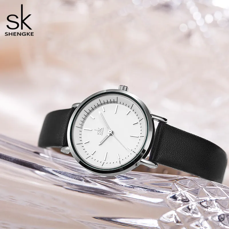 Shengke Couple Watches Women Men Leather Watch Overs Simple Waterproof Clock Couple Wrist Watch for Women Men