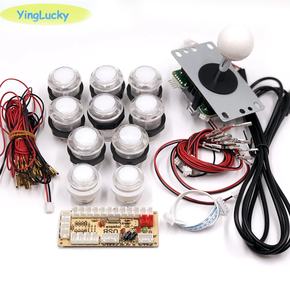 2 players Joystick Arcade DIY Kit LED parts button + Joysticks + USB encoder controller for Mame for Raspberry Pi 3 
