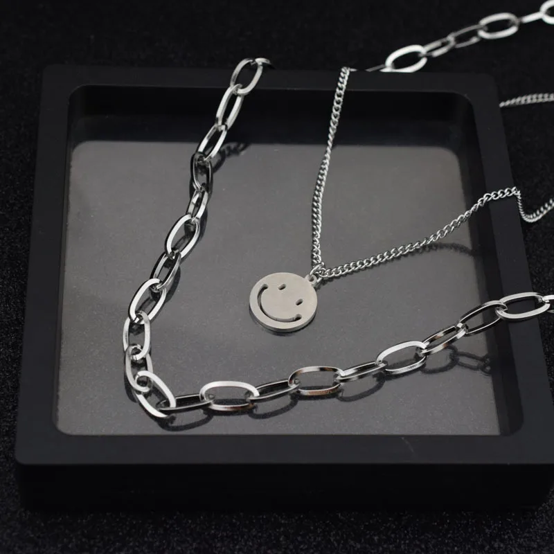 

Fashion stainless steel smile pendant necklace double layered wearing necklace hot sale