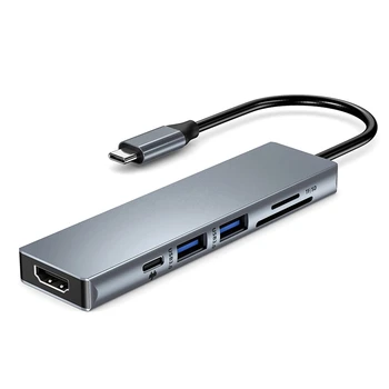 

Type-C Docking Station 6 in 1 Multi-Function Converter 3.0 Usb+HDMI+Card Slot+PD Fast Charge