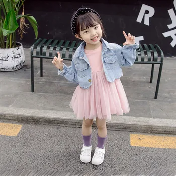 

Toddler Girl Clothes Winter Long Sleeve Solid Tulle Princess Dress Denim Jeans Jacket Chaqueta Children Girls Casual Clothing