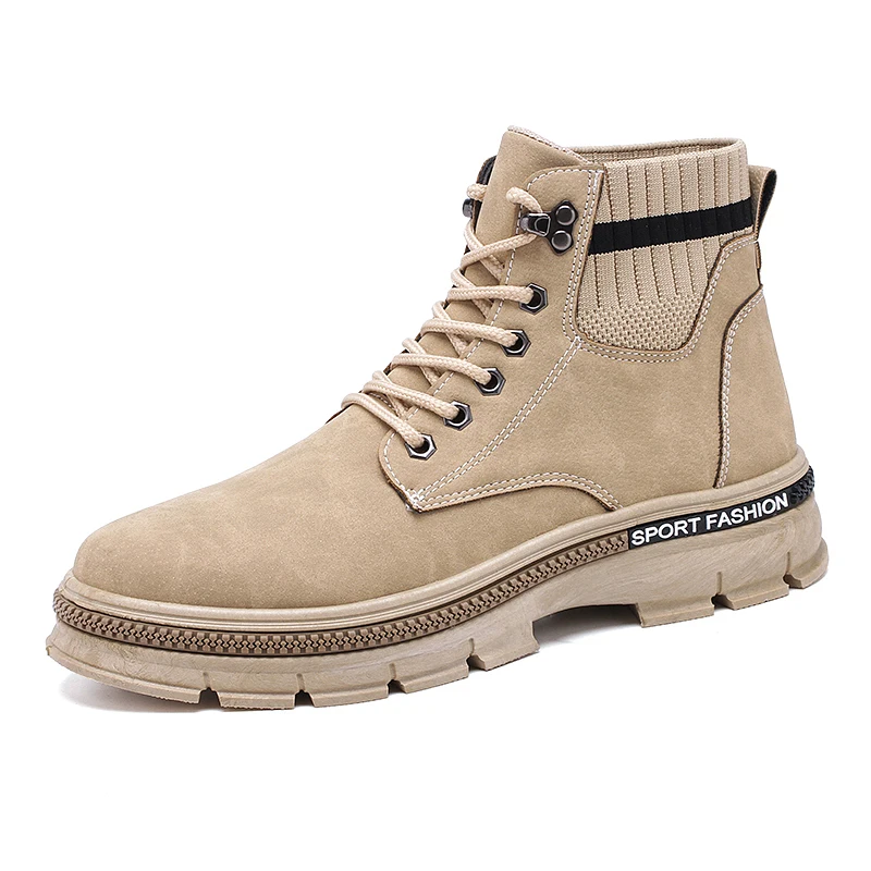 Men's Sneakers Autumn Winter Sock Boots Man Casual Booties Male High Top Shoes for Men Fashion Zapatillas Hombre Dropshipping - Цвет: Khaki