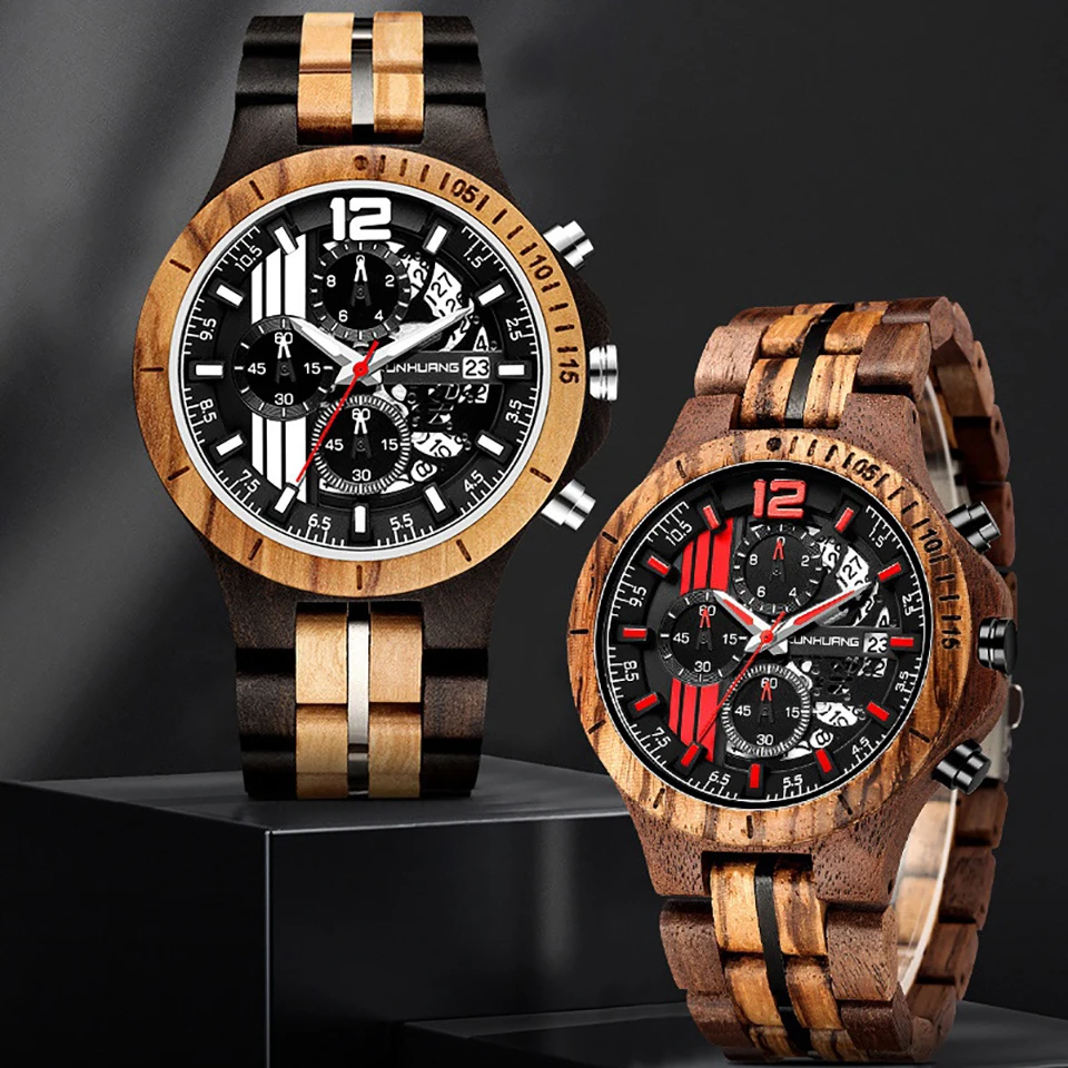 KUNHUANG Sport Top Brand Men's Watches Wooden&Steel Band Luxury Quartz Wood Wristwatches KUNHUANG Sport Top Brand Men's Watches Wooden&Steel Band Luxury Quartz Wood Wristwatches