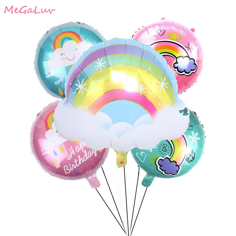 5PC Rainbow Smile Blue Cloud Sun Foil Balloon Kids Gifts Toys For Wedding Happy Birthday Party Decor Baby Shower Globos