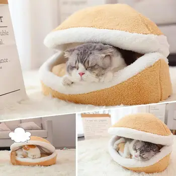 

Warm Cat Bed Windproof Pet Puppy Nest Shell Hamburger Bed Hiding Burger Bun Winter High Quality Nest For Cat Kitten