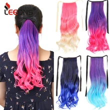 Leeons Ombre Ponytail Body Wave Extensions Long Curly Tie Up Synthetic Hair Extensions Clip In Ponytail Hairpiece For Women