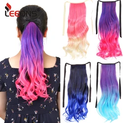 Leeons Ombre Ponytail Body Wave Extensions Long Curly Tie Up Synthetic Hair Extensions Clip In Ponytail Hairpiece For Women
