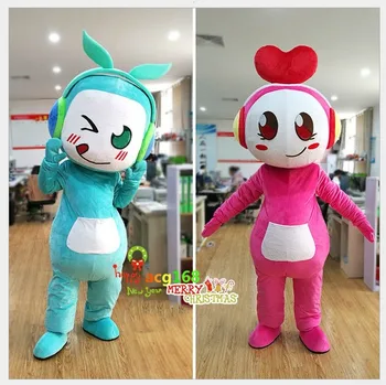 

Advertising Blue/Pink Music Headset Cartoon Mascot Costume Suits Cosplay Party Game Outfits Adults Outdoor Wear