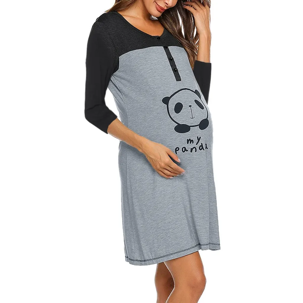 Горячая Распродажа халат для кормящих женщин для женщин Материнство 3/4 рукав милый мультфильм платья o-образным вырезом печати кормящих платье vestido