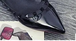 Whole black patent Пикантные женские туфли на плоской подошве с заклепками и острым носком; женские кожаные туфли ярких цветов на плоской подошве - Цвет: Whole black patent