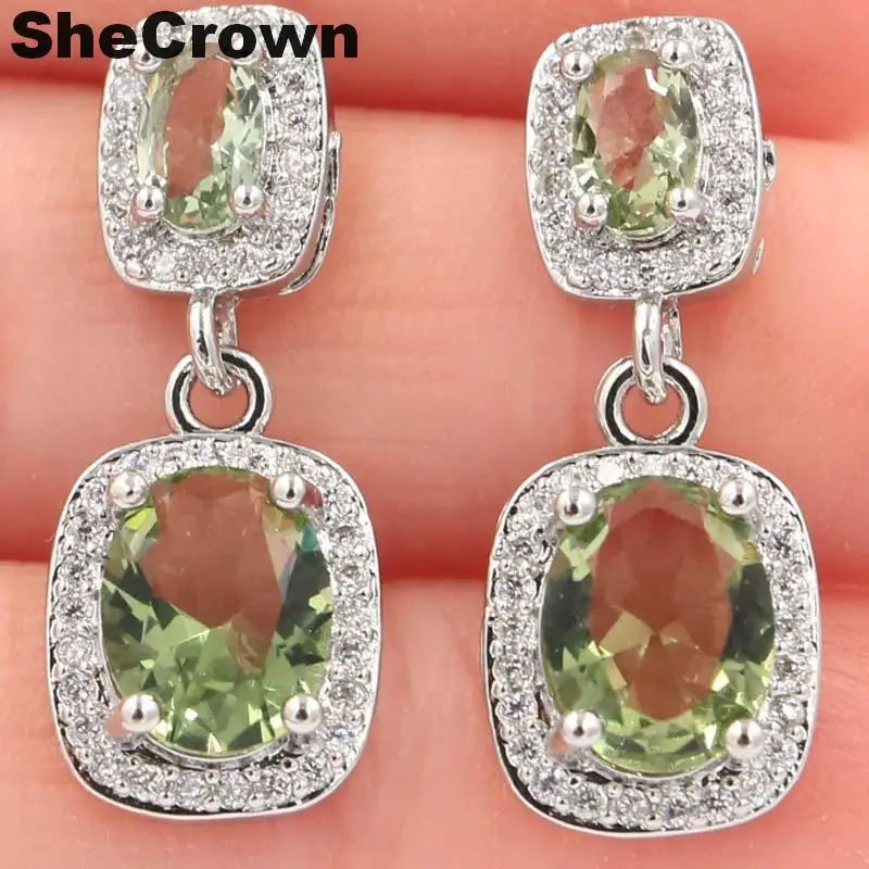 

26x10mm 2019 New Arrival Green Amethyst White CZ Woman's Wedding Silver Earrings