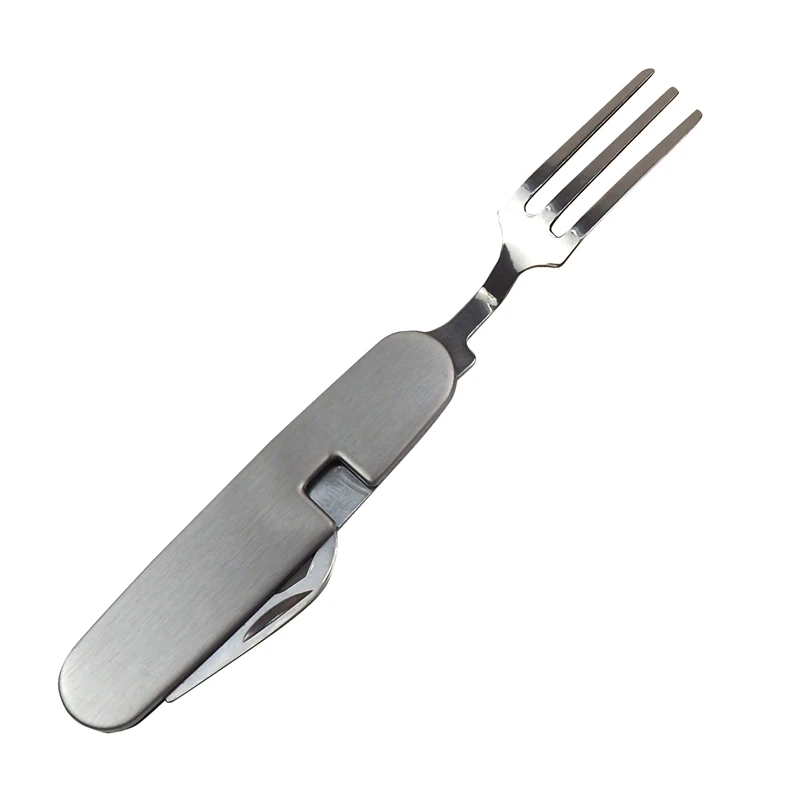 

Multifunction Outdoor Camping Picnic Tableware Folding Fork With Spoon And Knife Bottle Opener Stainless Steel Cutlery