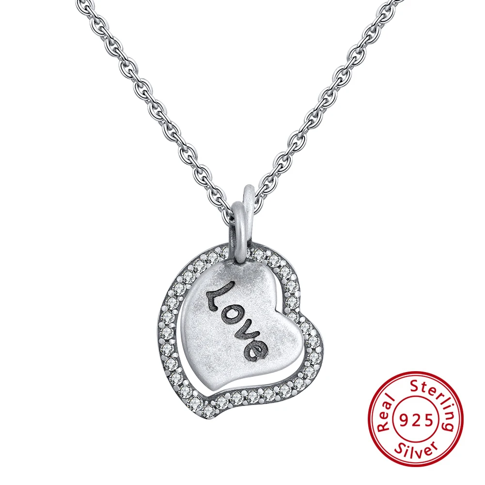 ORSA JEWELS Настоящее серебро 925 пробы женское ожерелье с сердечком в форме сердца женское ожерелье с подвеской подарок на день матери ювелирные изделия SN139 - Цвет камня: Word Love