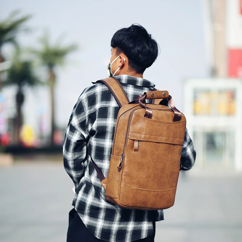 Backpack PU Leather Bagpack Large laptop Backpacks Male Mochilas Casual Schoolbag For Teenagers Boy Brown Black High quality