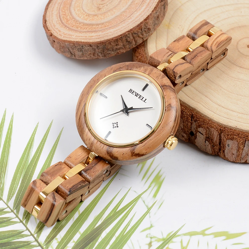 BEWELL zs-w164a женские часы с кварцевым механизмом из нержавеющей стали и деревянным ремешком, роскошные брендовые наручные часы, водонепроницаемые аналоговые часы