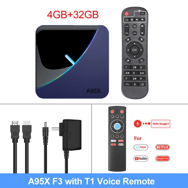 A95X F3 RGB Light TV Box Android 9.0 Amlogic S905X3 Smart TV Box H.265 8K 60fps Netflix Youtube Plex Media Player A95XF3 X3 - Цвет: 4G 32G T1 Voice