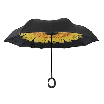 

Reverse Umbrellas For Double Layer Umbrella Cloth Inverted Unbrellas Shape Handle Windproof Unbrella Long Handle Rain Gear-Sunfl