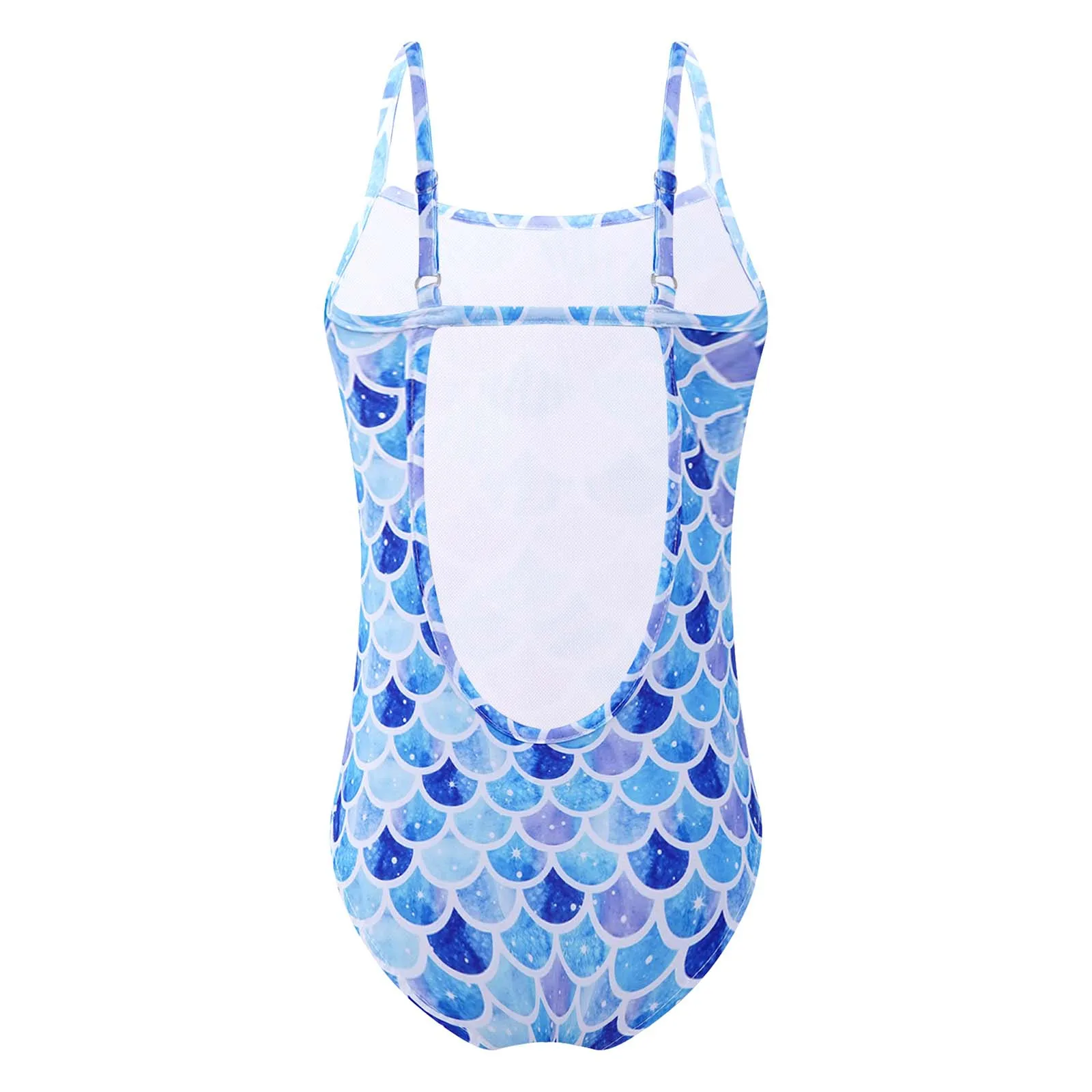 TiaoBug Kids Girls One-Piece Swimming Bodysuit Swimwear Straps Ruffle Hem Fish Scales Print Beach Pool Bathing Jumpsuit Leotard