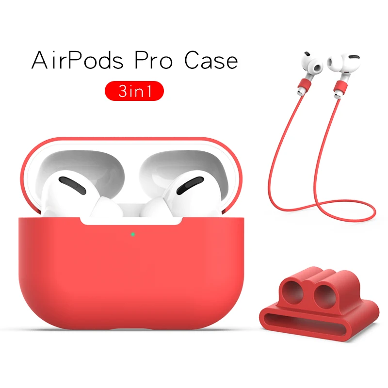 3 в 1 силиконовый чехол для Apple Airpods Pro Чехол для Airpods Pro защитный чехол Аксессуары для наушников - Цвет: red