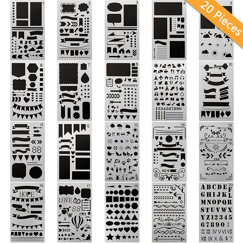 20/12 PCs bullet Journal Stencil Set Template for Diary Notebook Scrapbook Paper Craft Projects cutting dies DIY Drawing