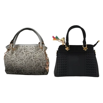 

2 Pcs Women Handbags Ladies Purses Satchel Shoulder Bags Tote Bag, Gray & Black