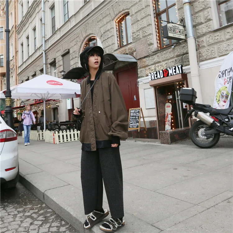 

And Negative Have Style! Double-sided Wear Pilots Jacket Women's Autumn Hong Kong Flavor Loose-Fit Couples Baseball Uniform