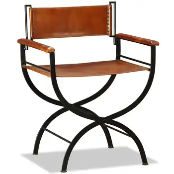 

vidaXL Folding Chair Black and Brown Real Leather