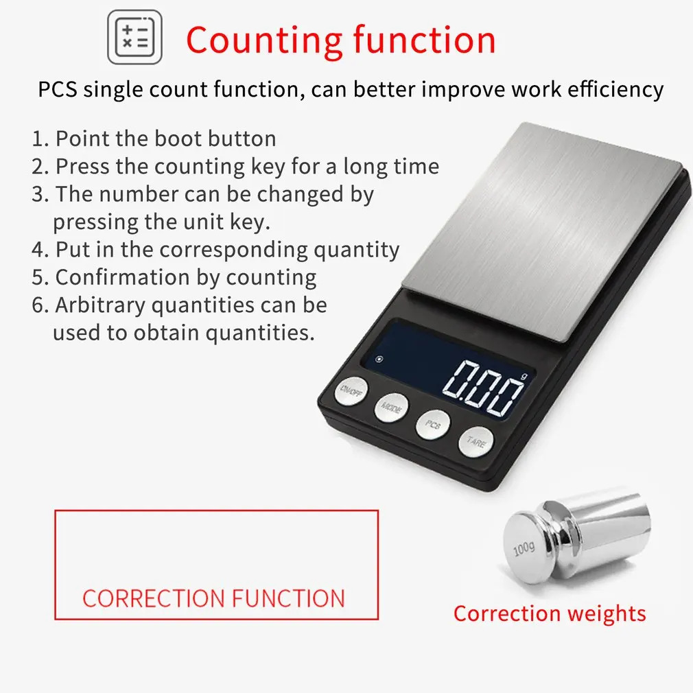 Pocket Jewelry Digital Scale Batteries Supply Portable Flat LED Electronic Scales With Tray 300/500 0.01/0.1g Sale