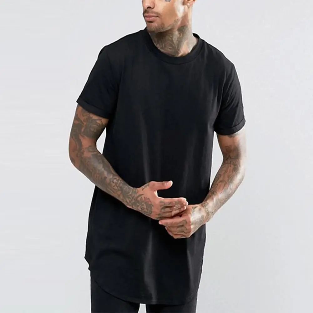 Yiwa мужские футболки хлопок Модная Повседневная Свободная круглая оторочка удлиненная однотонная дышащая Футболка прямого типа простая