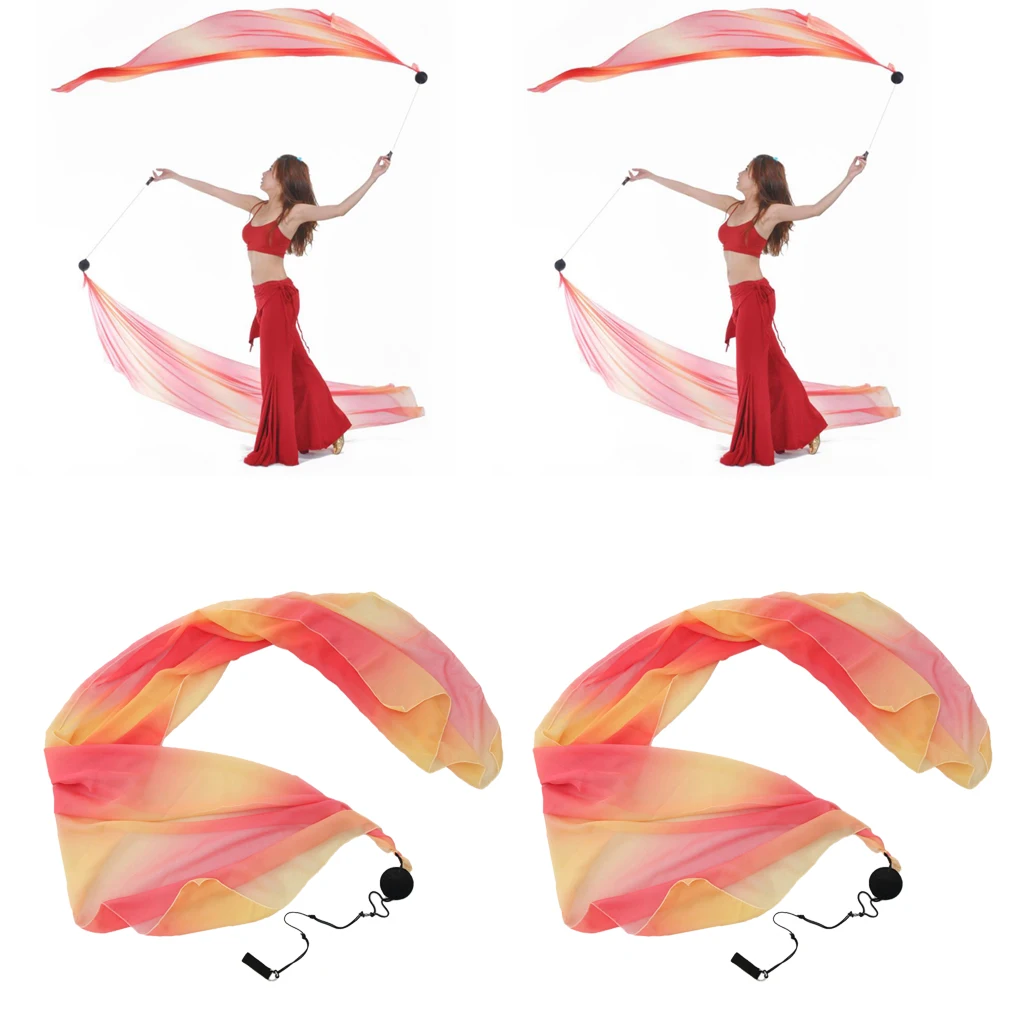 2pcs Silk Veil Poi Thrown Ball with Adjustable Rope for Belly Dance Yoga Dancing