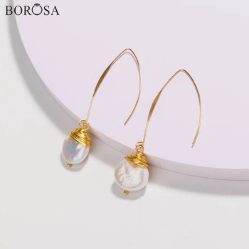 

Gold Wire Wrapped Pearl Dangle Earrings Handmade Natural Pearl Earrings for Women Baroque Pearl Earring Women Jewelry WX1673