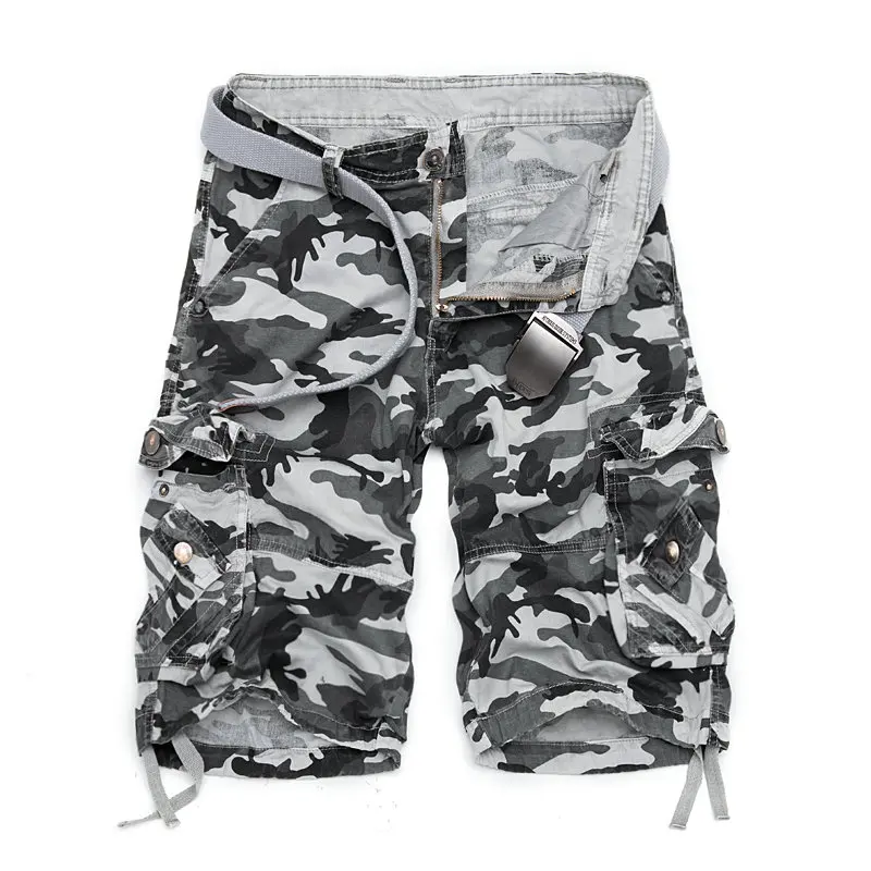 light grey Красивые летние хлопковые камуфляжные карго шорты для мужчин, повседневные тонкие камуфляжные мужские шорты, военные мужские бермуды - Цвет: light grey