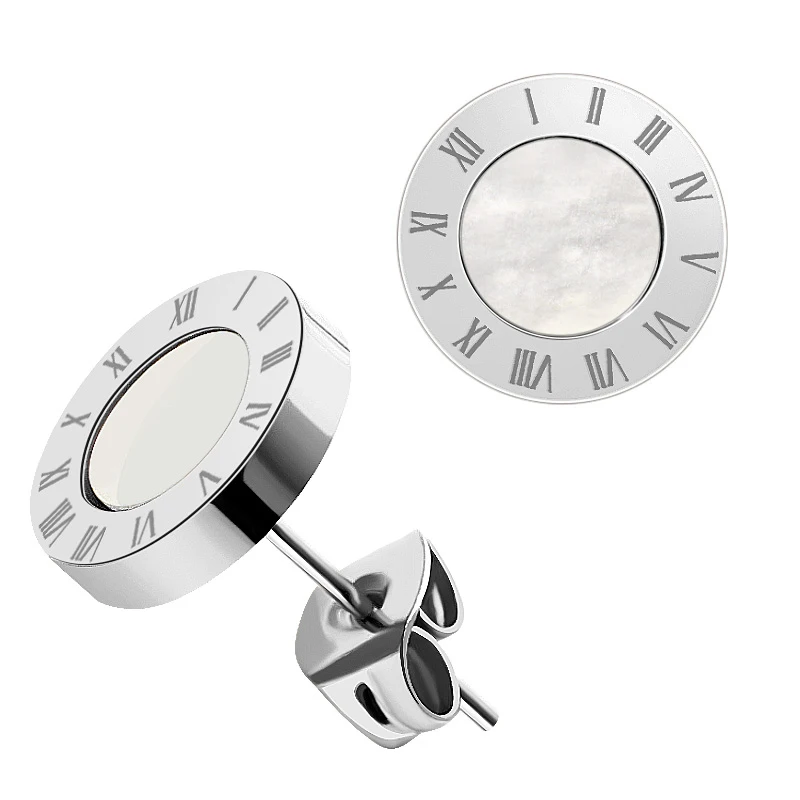 silver white 1 BICUX из нержавеющей стали, розовое золото, серебро, маленькие серьги-гвоздики для женщин, ювелирные изделия, модные серьги с римскими цифрами и кристаллами, ювелирные изделия - Окраска металла: silver white 1