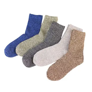 

5 Pairs Ethnic Men Faux Wool Chunky Knit Crew Socks Solid Color Winter Hosiery